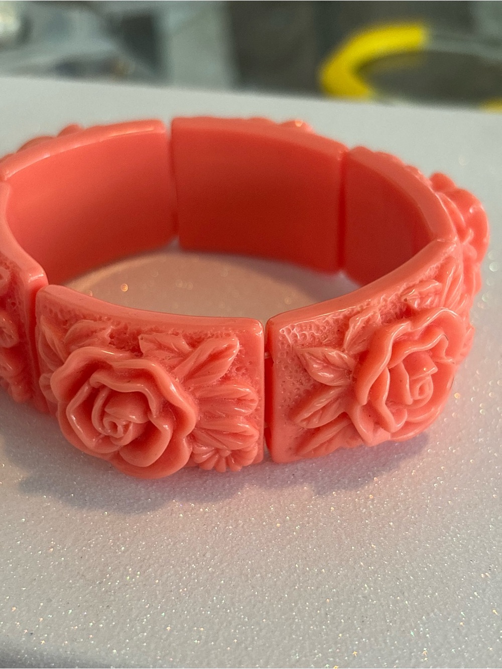 Vintage Celluloid (?) 3D Rose Panel Bracelet